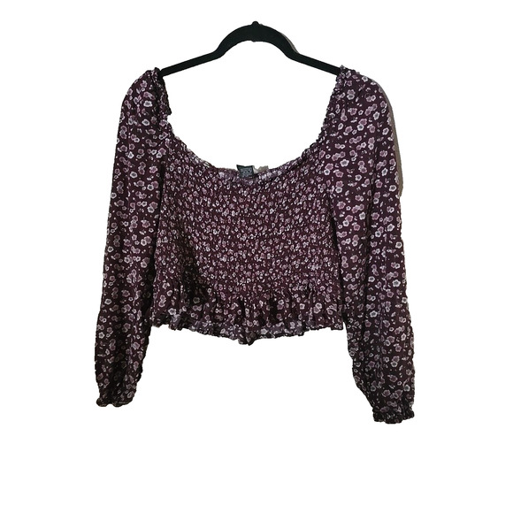 Wild Fable Smocked Long Sleeve Boho Festival Floral Crop Top Womans Plus Sz XXL - Picture 2 of 5